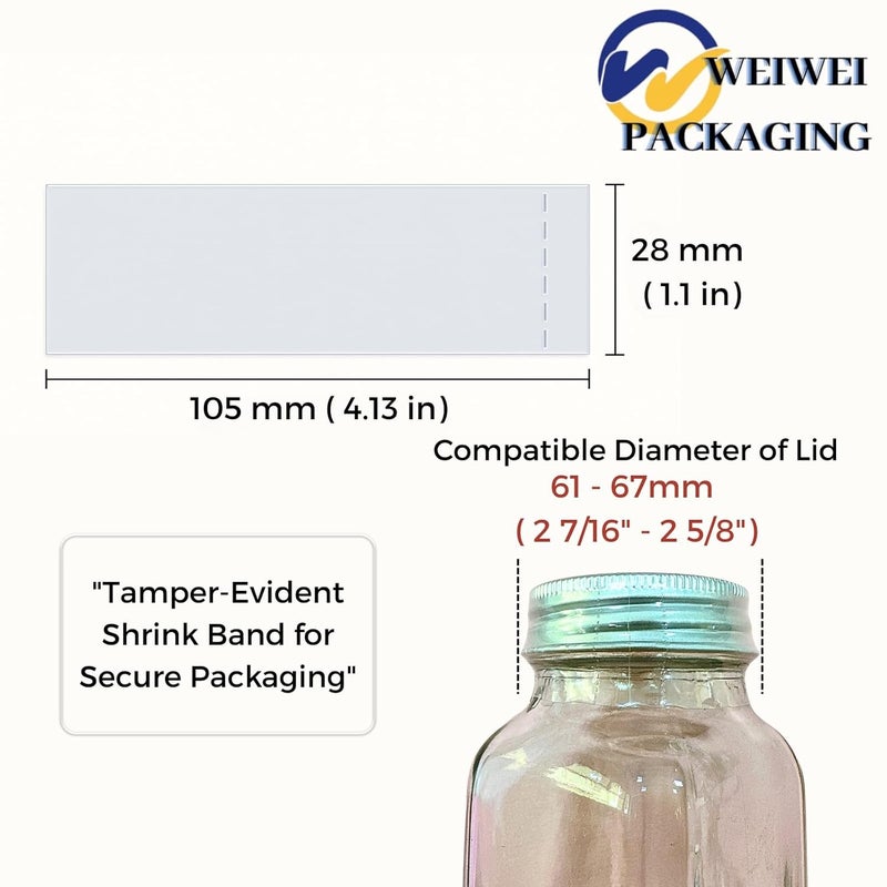 WEIWEI PACKAGING Store Weiwei - 500 PCS 105 x 28 mm Clear Perforated Shrink Bands Shrink Wrap Bands for Bottles and Jars, Seals Shrinkable Plastic Sealer, Heat Shrink Bands Cap Seal for Bottles Jars - Image 2